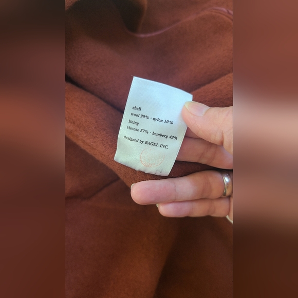 NWT 90% Wool Elegant Hooded Rust Red/Brown Belted Oversize Coat - Picture 9 of 9